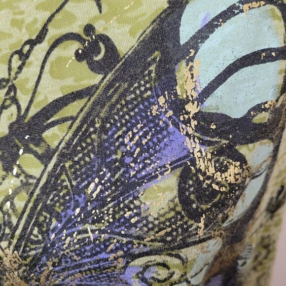 New Directions Weekend Olive Green Butterfly Print with Foil Large (2619) - Picture 3 of 6